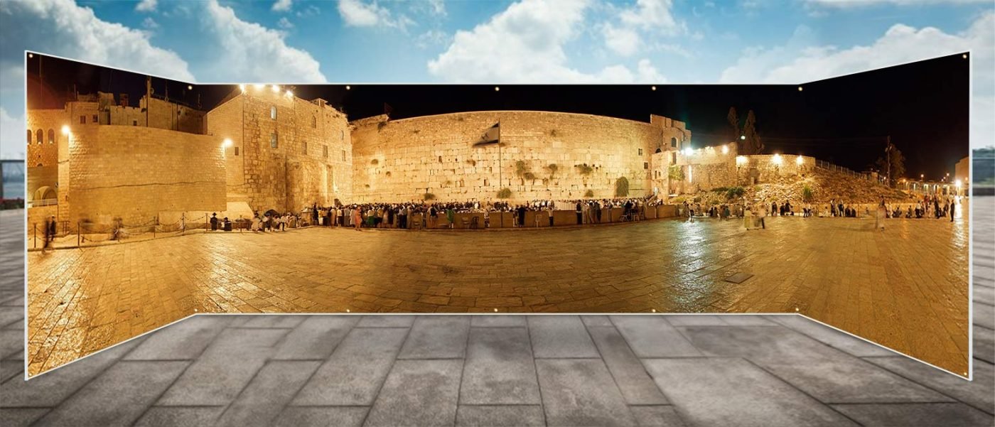 Buy Sukkah Online -The Kotel Western Wall at Night Sukkah Panel