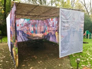 The Shuk-Machaneh Yehudah Jerusalem Panoramic Sukkah Kit Frame Walls and Schach Sukkah360.com